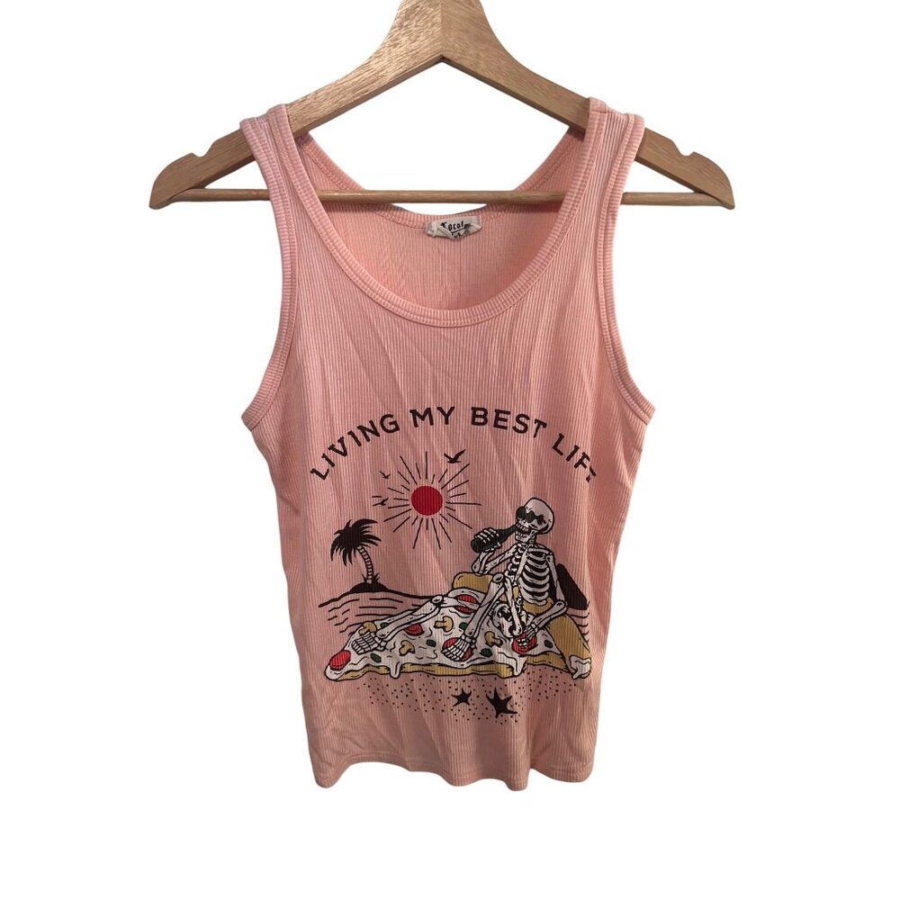 Local Lab Living My Best Life Skeleton Pink Tank Top Women's Size S